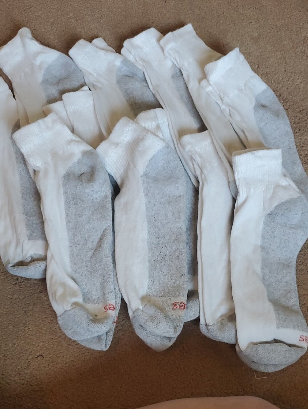 NWOT 12 Pr Hanes Men's White Crew Socks with Gray Cushioned Soles - Pack